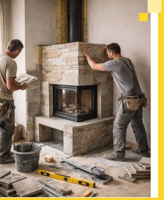 Угловые камины под ключ проект, монтаж и отделка в Энгельсе