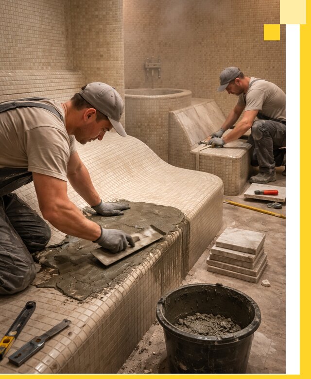 Лежаки для хамама под ключ в Энгельсе, проект и монтаж