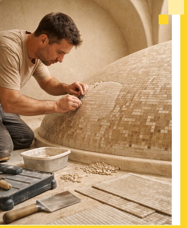 Профессиональная укладка мозаики для хамама под ключ в Энгельсе